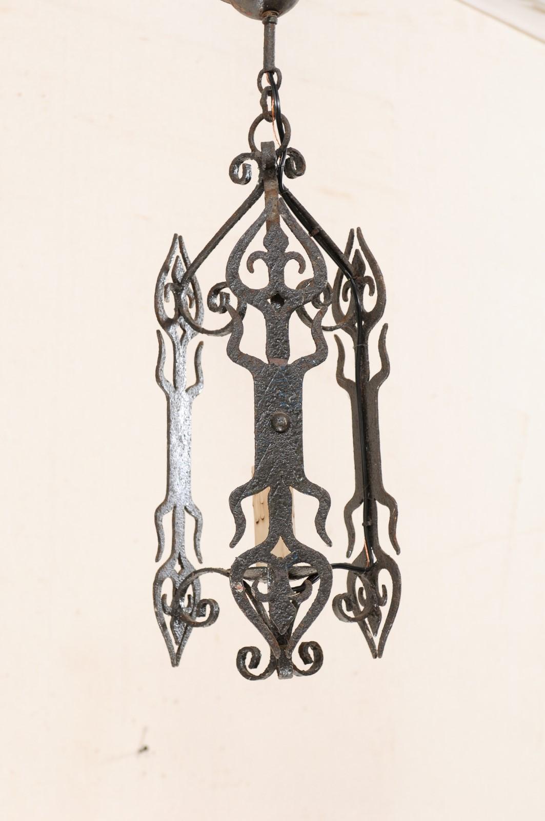 Metal French Single Light Iron Chandelier Lantern from the Mid-20th Century