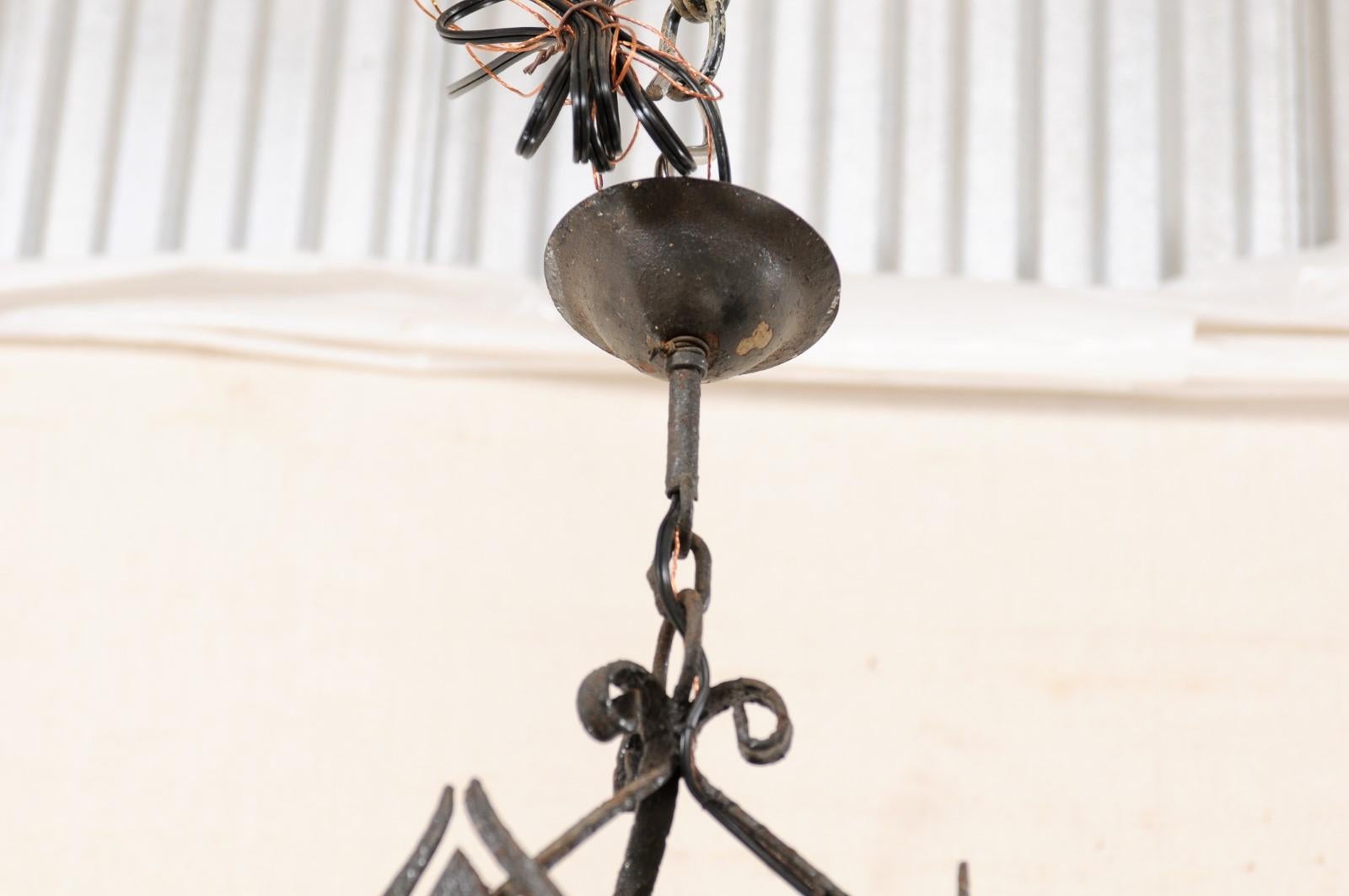 French Single Light Iron Chandelier Lantern from the Mid-20th Century 1