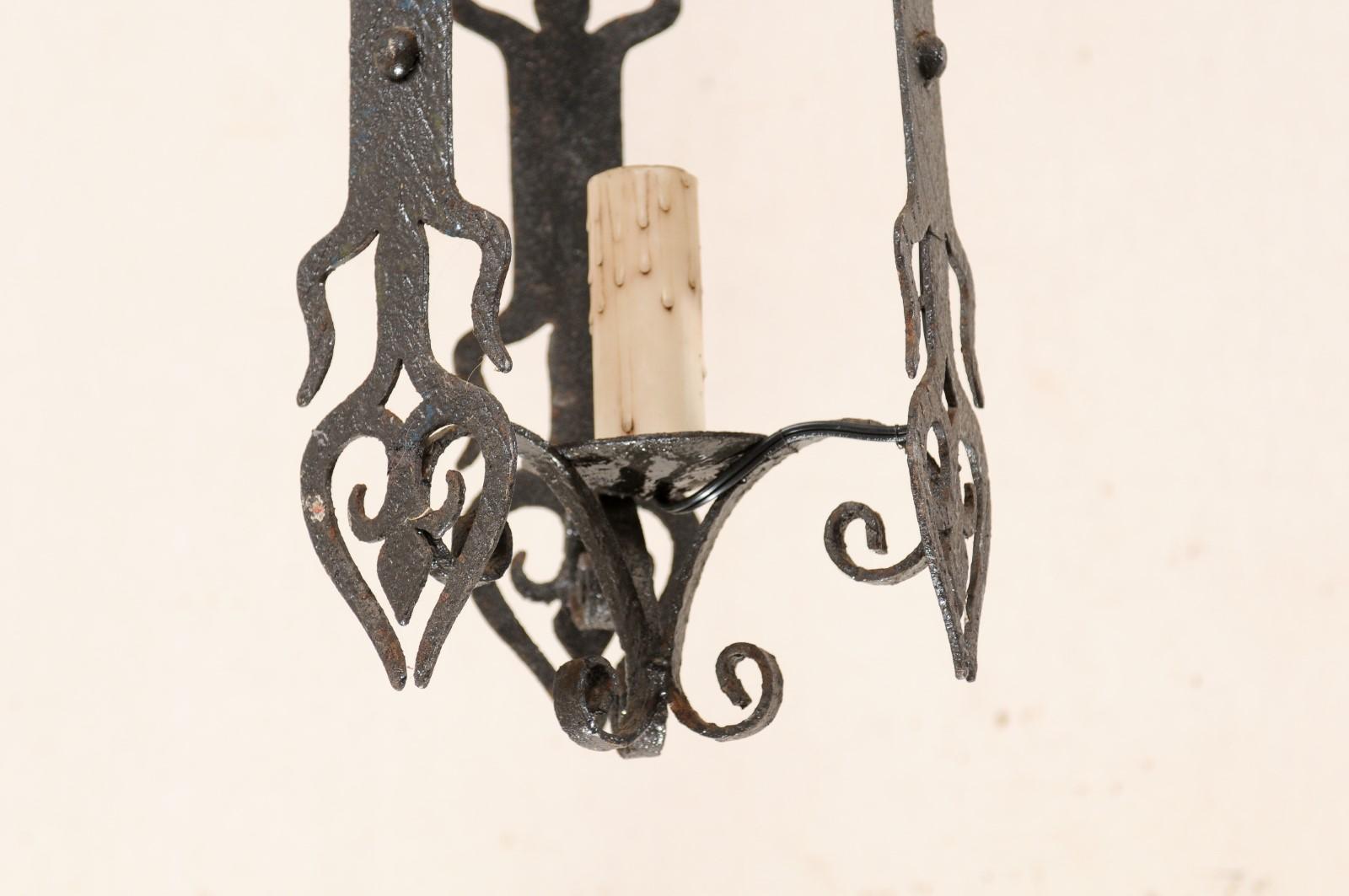 French Single Light Iron Chandelier Lantern from the Mid-20th Century 3