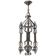 French Single Light Iron Chandelier Lantern from the Mid-20th Century