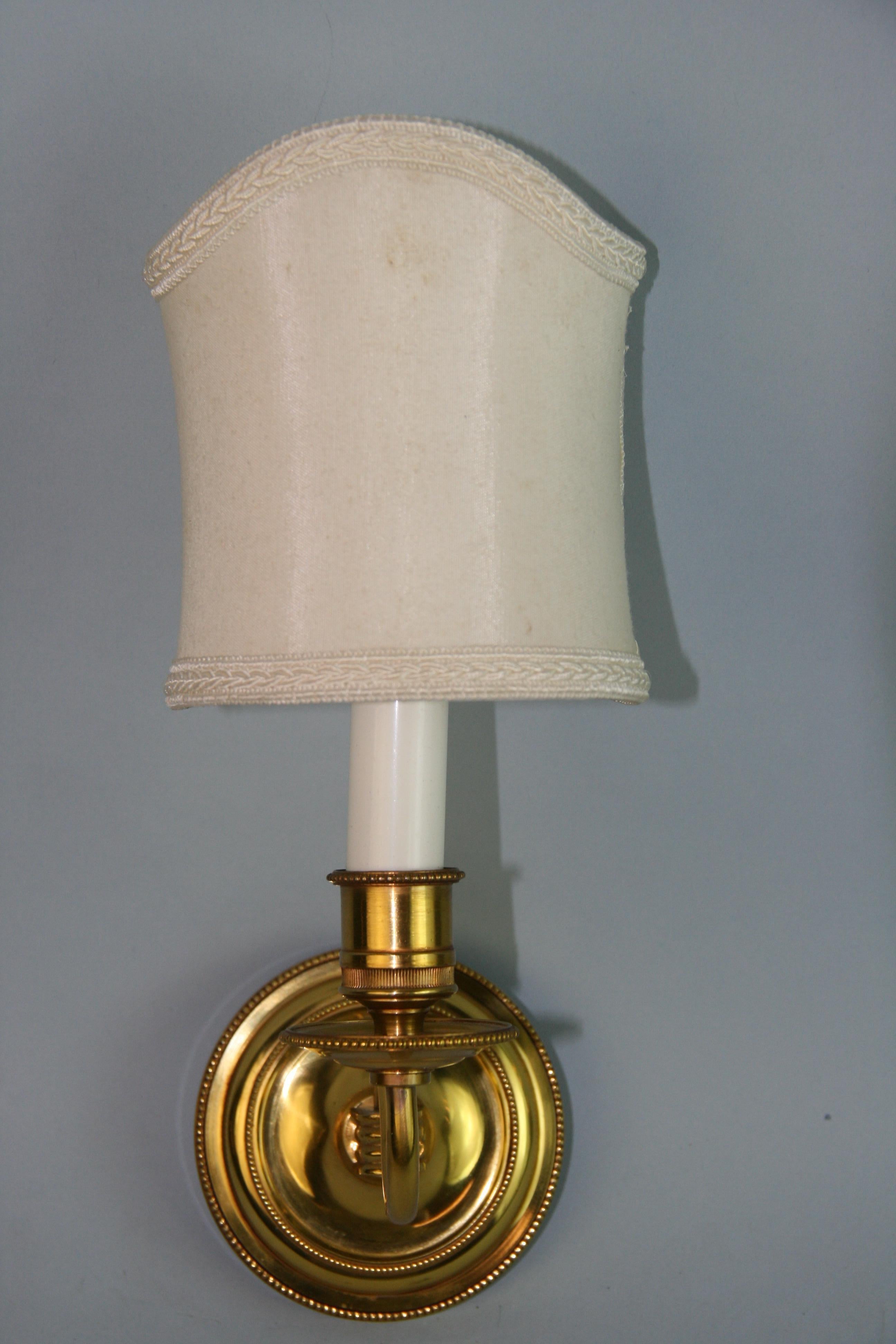 1402 Single French brass sconce with custom half shade.