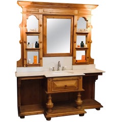 French Sink in Spruce with Marble Top Equipped with Mirrors and Shelves, 1890s