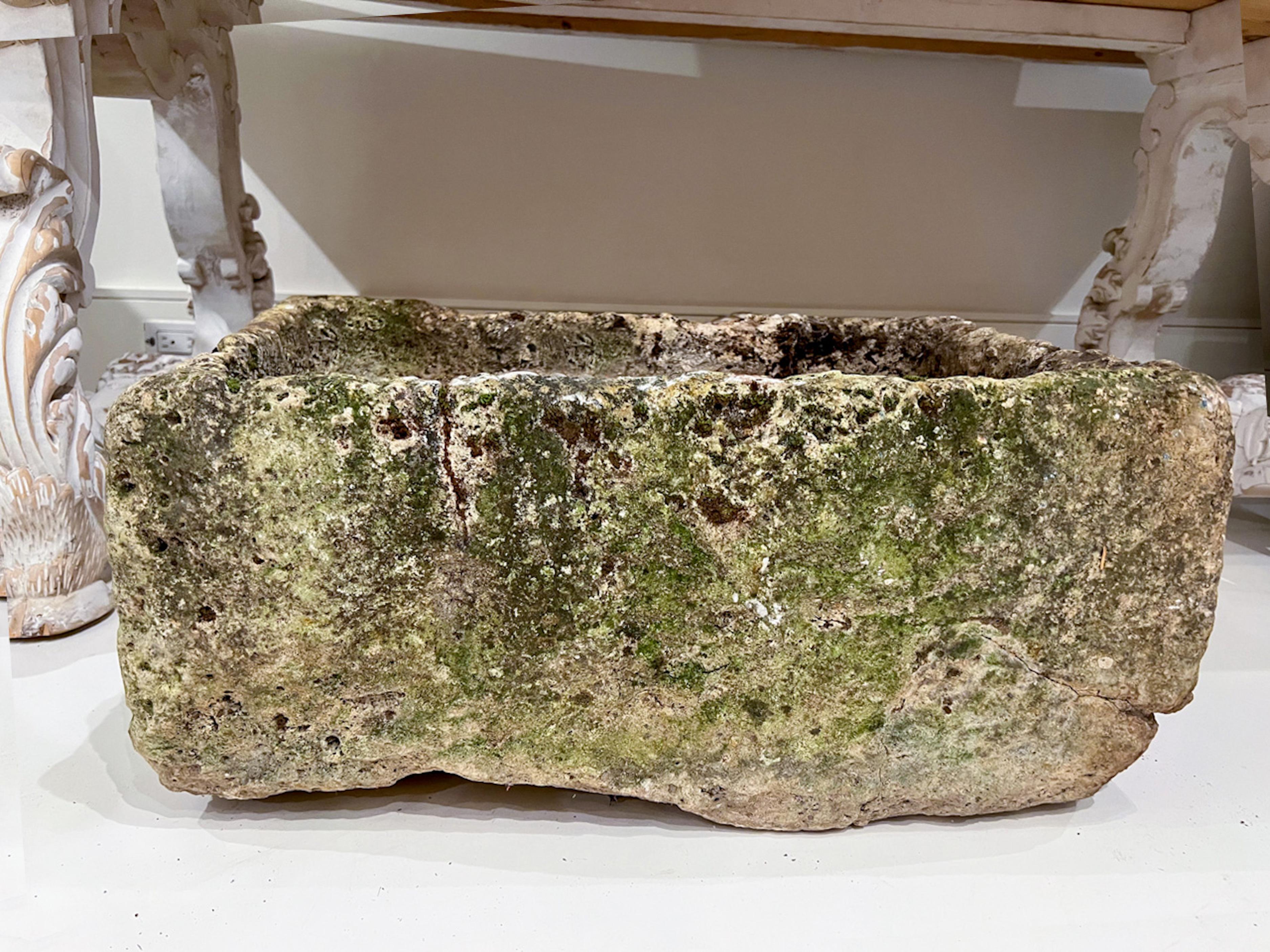 18th Century French sink or trough with gorgeous patina. Very heavy stone with no drain hole. This is a one of a kind piece that could never be duplicated or copied.