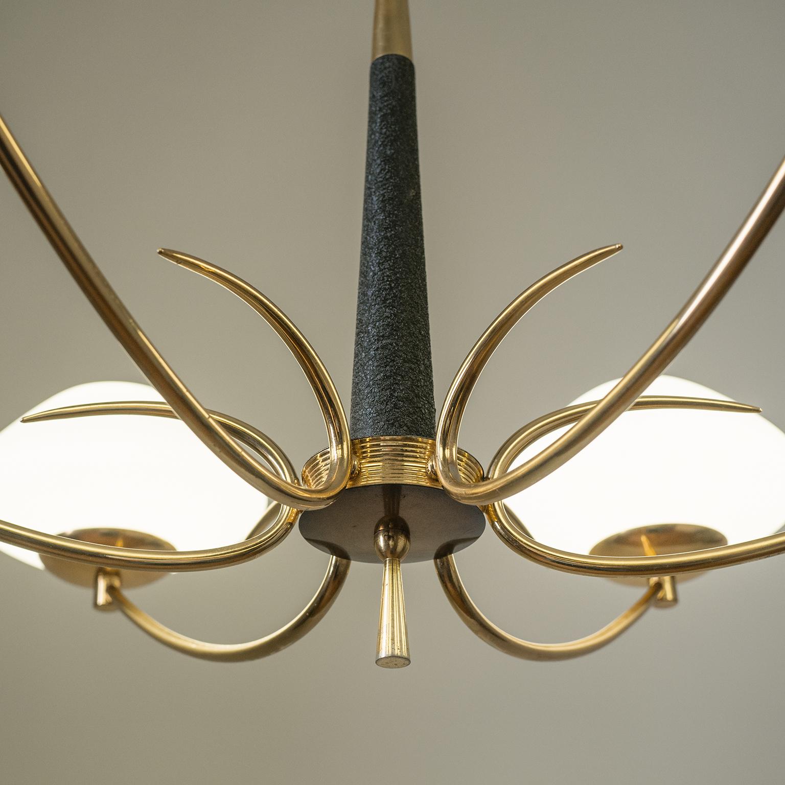 Enameled French Six-Arm Chandelier, 1950s