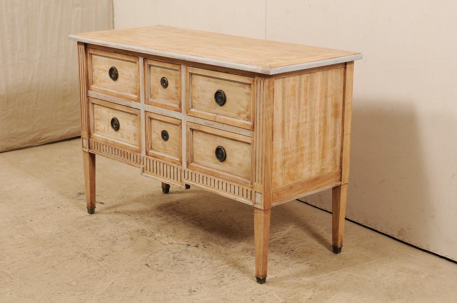 French Six-Drawer Carved Pale Wood Chest from the Mid-20th Century 1