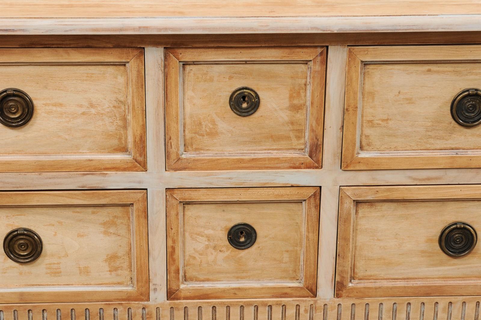 French Six-Drawer Carved Pale Wood Chest from the Mid-20th Century 2