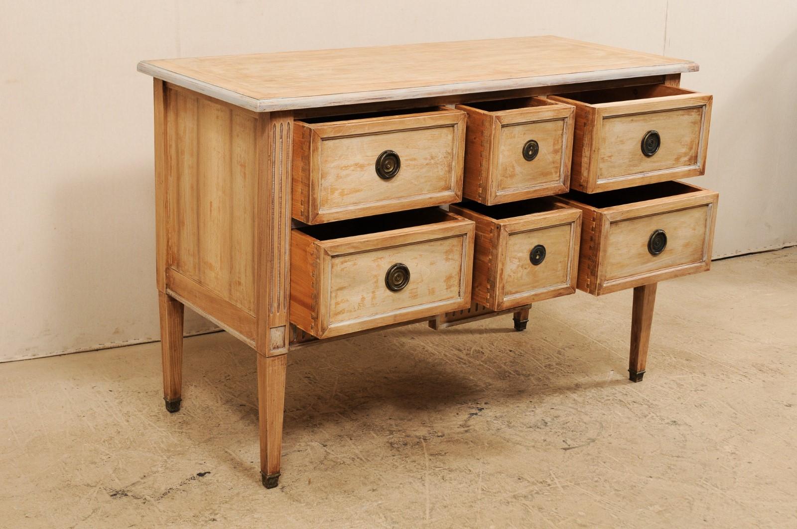 French Six-Drawer Carved Pale Wood Chest from the Mid-20th Century 4