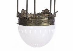 French Six Lamp Ceiling Lamp Art Nouveau in Bronze from the 19th Century