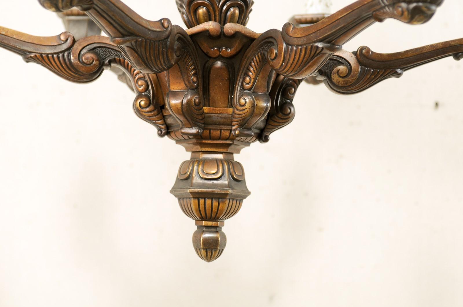 French Six-Light Bronze Chandelier from the Mid-20th Century 5