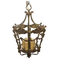 French Six-Light Bronze Lantern with Decorative Garland, Late 19th Century