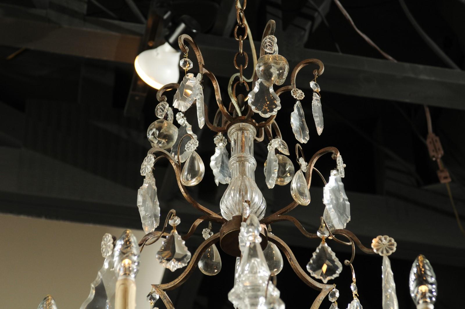 Lustre français à six lumières en cristal et fer avec obélisques, fin du 19ème siècle en vente 3