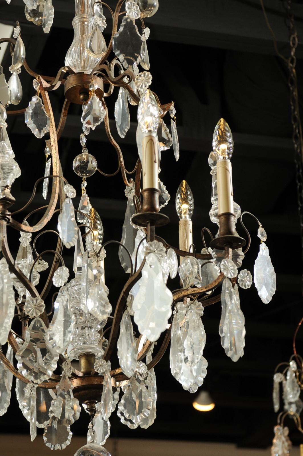 French Six-Light Crystal and Iron Chandelier with Obelisks, Late 19th Century For Sale 7
