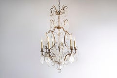 French Six-Light Crystal and Iron Chandelier with Obelisks, Late 19th Century