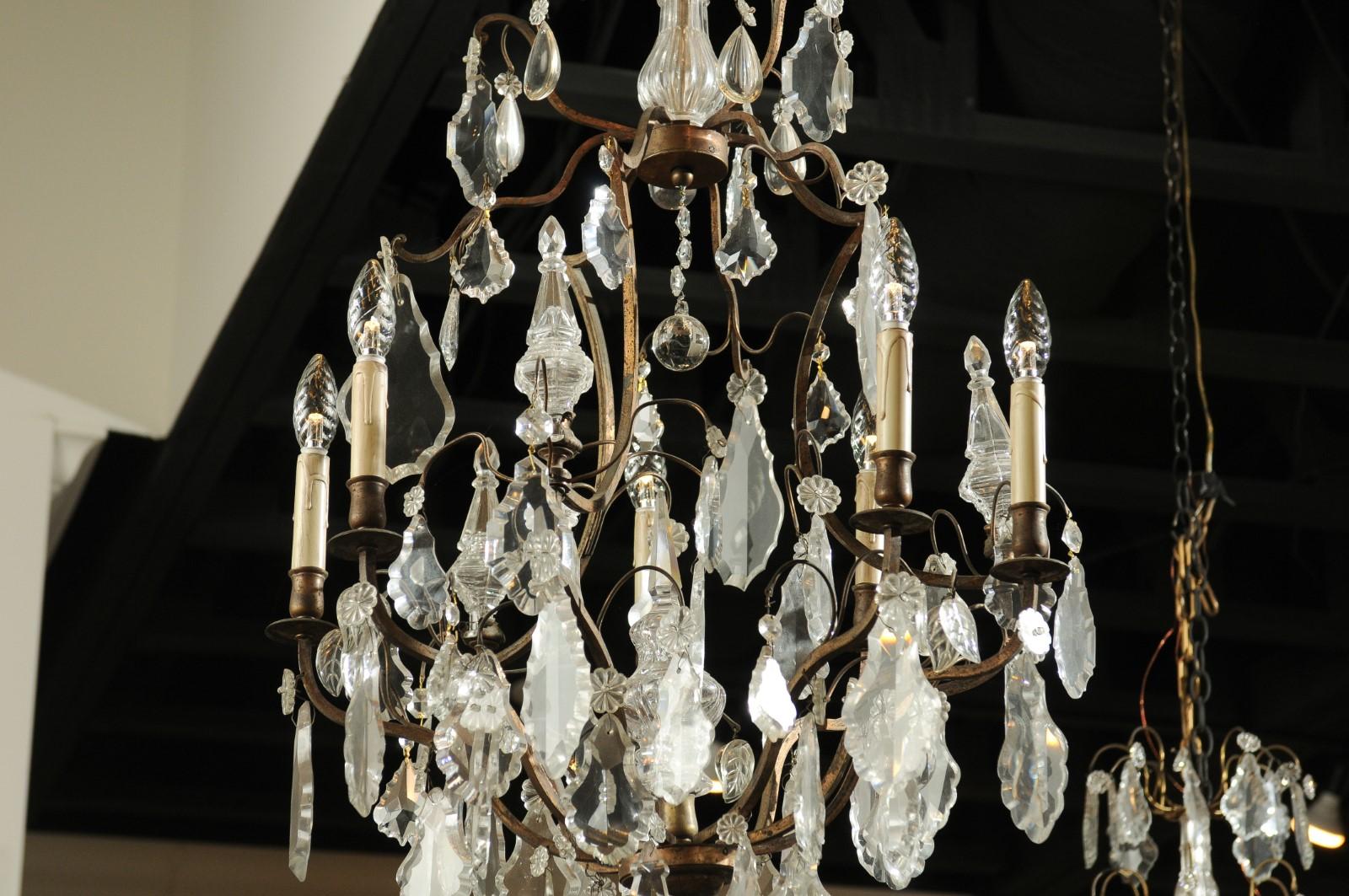 French Six-Light Crystal and Iron Chandelier with Obelisks, Late 19th Century In Good Condition For Sale In Atlanta, GA