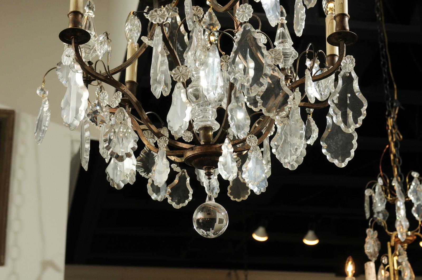 French Six-Light Crystal and Iron Chandelier with Obelisks, Late 19th Century For Sale 5