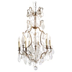 French Six-Light Crystal and Iron Chandelier with Obelisks, Late 19th Century