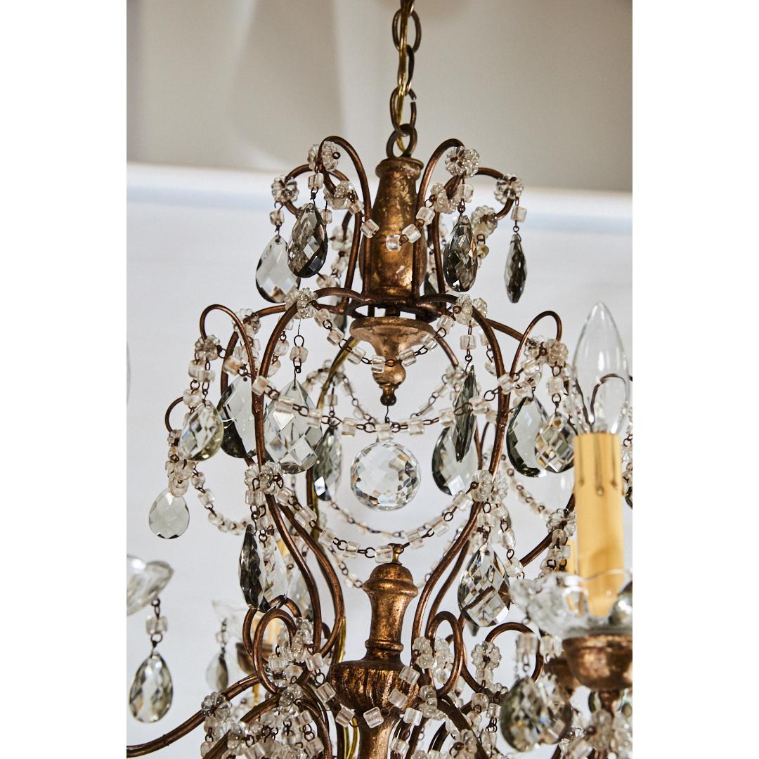 Gilt French Six Light Crystal Chandelier For Sale