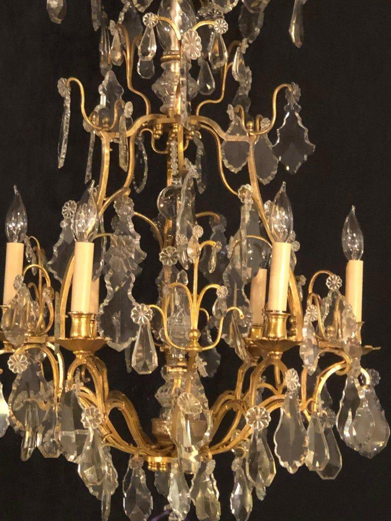 French Six-Light Cut Crystal and Brass Chandelier Newly Wired For Sale 2