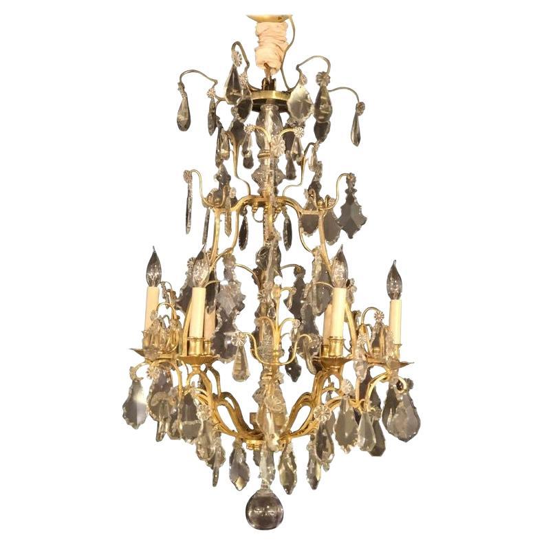 French Six-Light Cut Crystal and Brass Chandelier Newly Wired For Sale