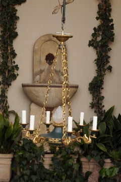 French Six-Light Empire Style Bronze Chandelier with Swan Motifs, circa 1920