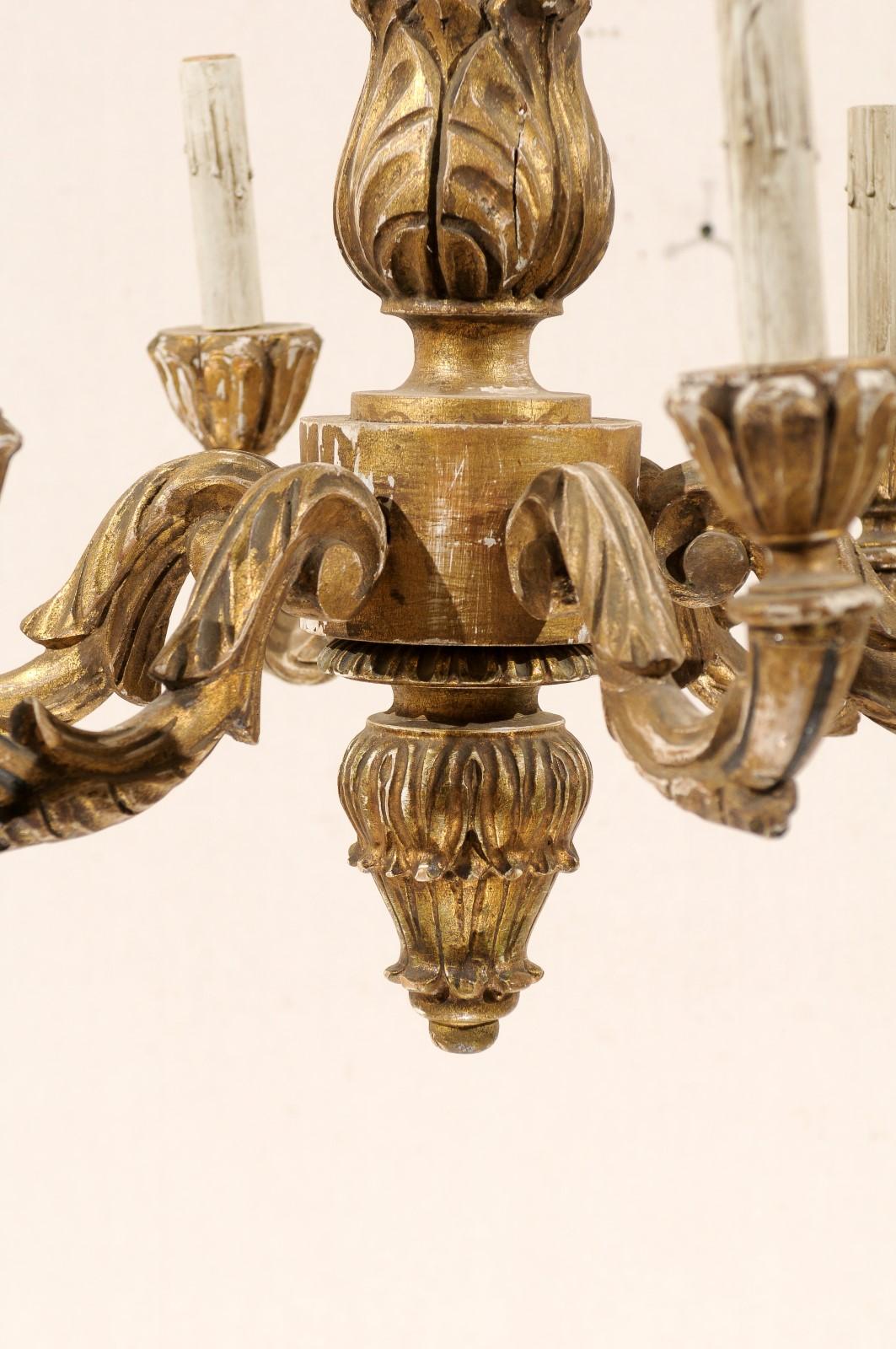 20th Century French Six-Light Gilded Wood Chandelier with Aged Gold Color For Sale