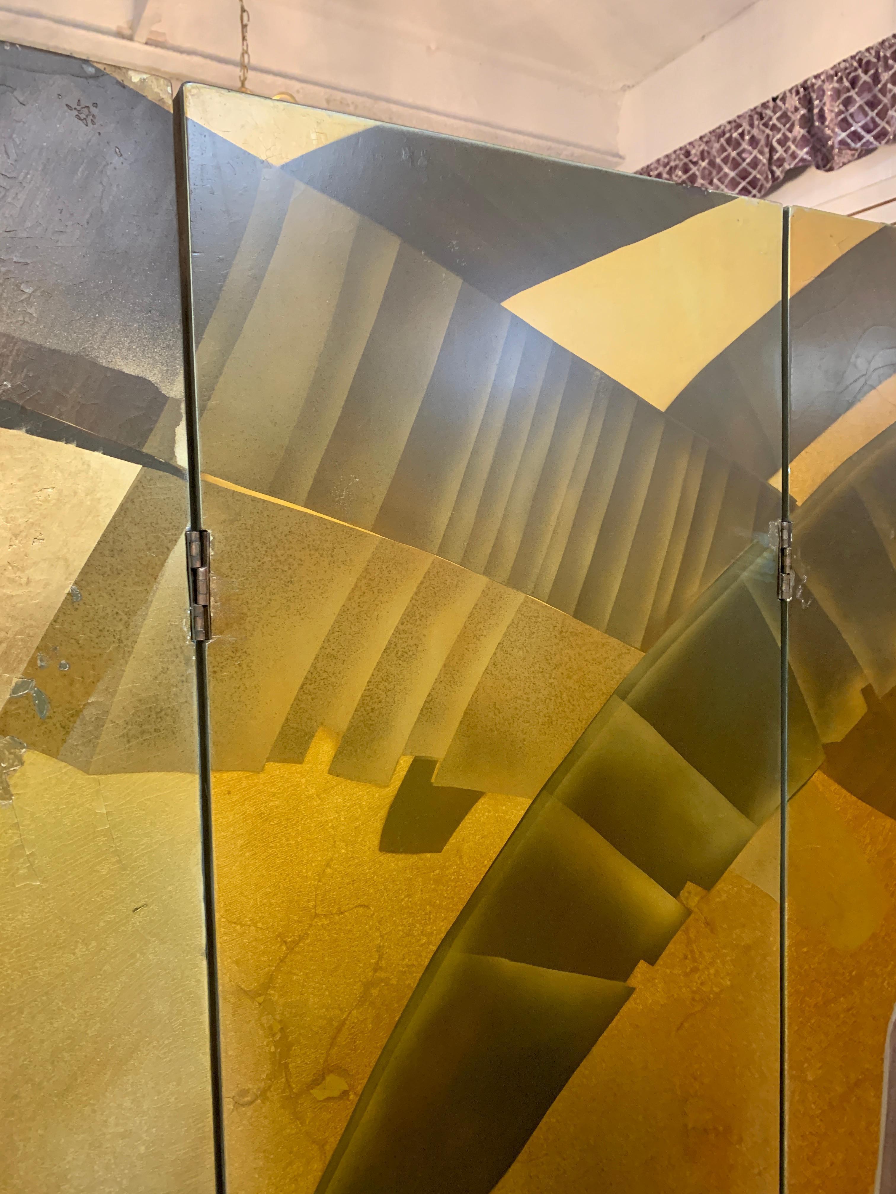 Six Panel Gilt French Art Deco Hand Painted Screen with Deer For Sale