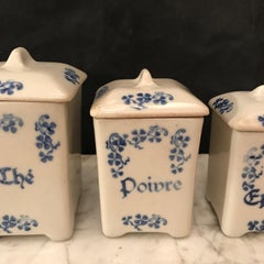 French Six-Piece Blue and White Porcelain Siguret Canister Set