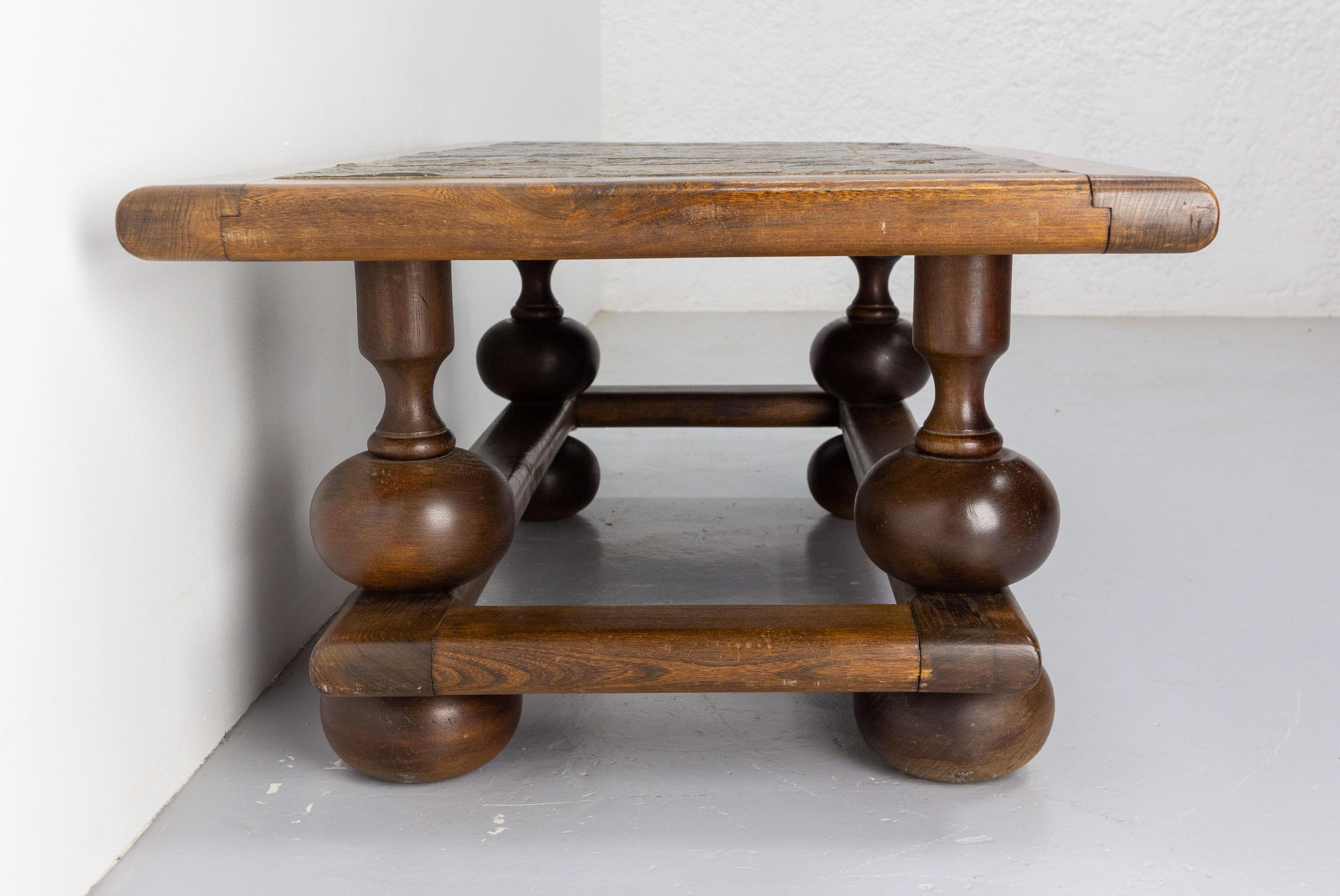 Mid-Century Modern Table basse en bois et ardoise franaise, milieu du sicle dernier en vente