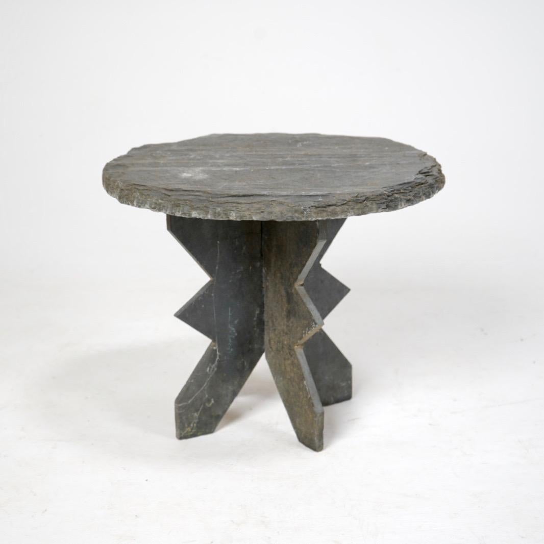 Mid-Century Modern French Slate Low Side Lamp Table