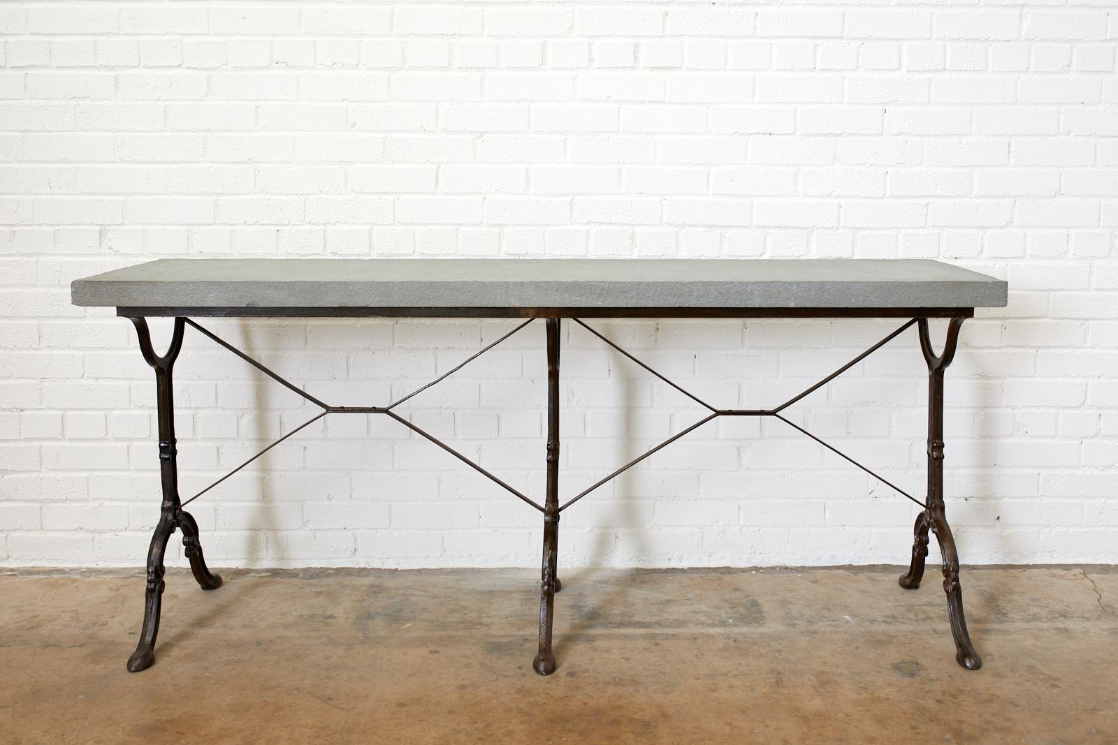 Art Deco French Slate Top Triple Iron Leg Pastry Table