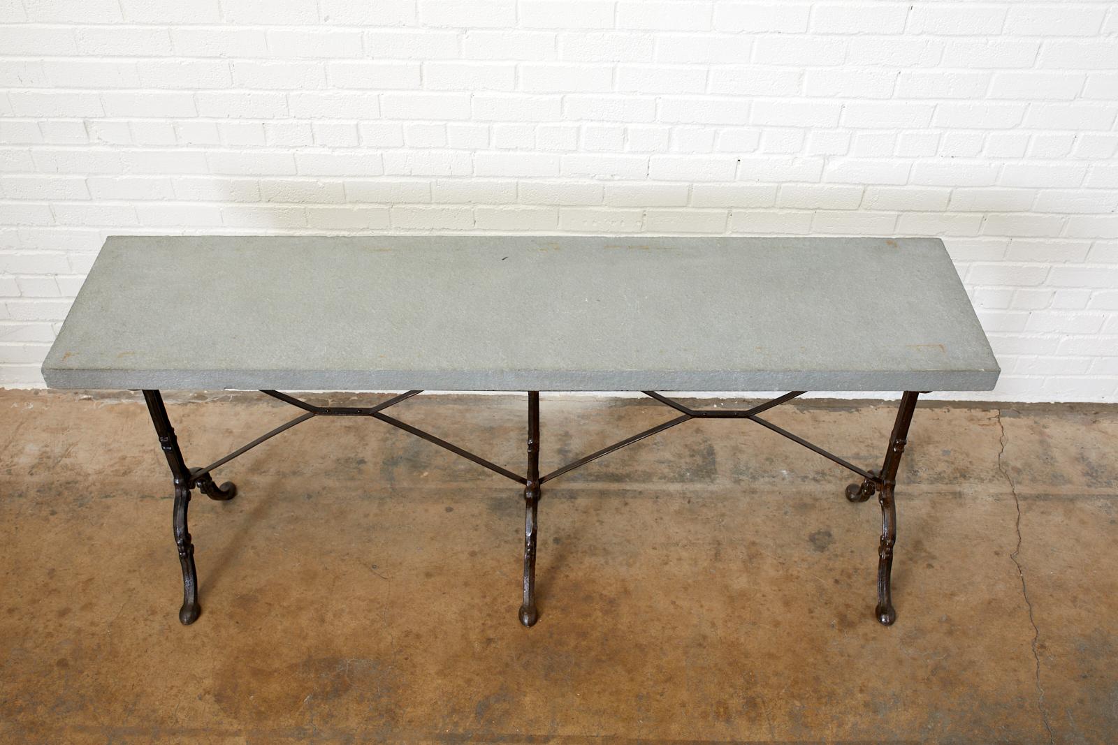 Hand-Crafted French Slate Top Triple Iron Leg Pastry Table