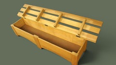 French Slatted Bench, Blond Beech, Arched Aprons, 1950s