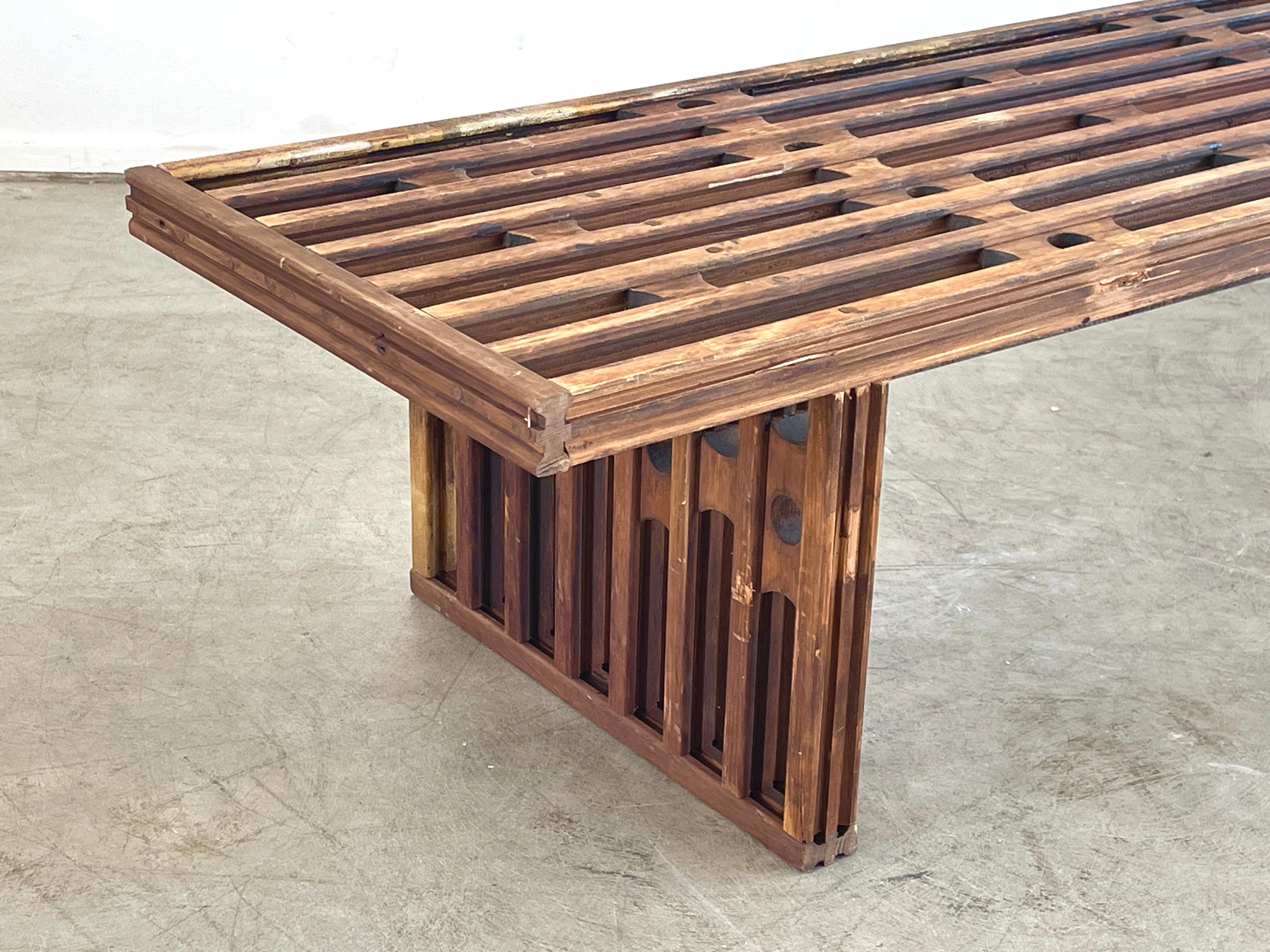 French Slatted Wood Bench, 1950s In Good Condition In Beverly Hills, CA