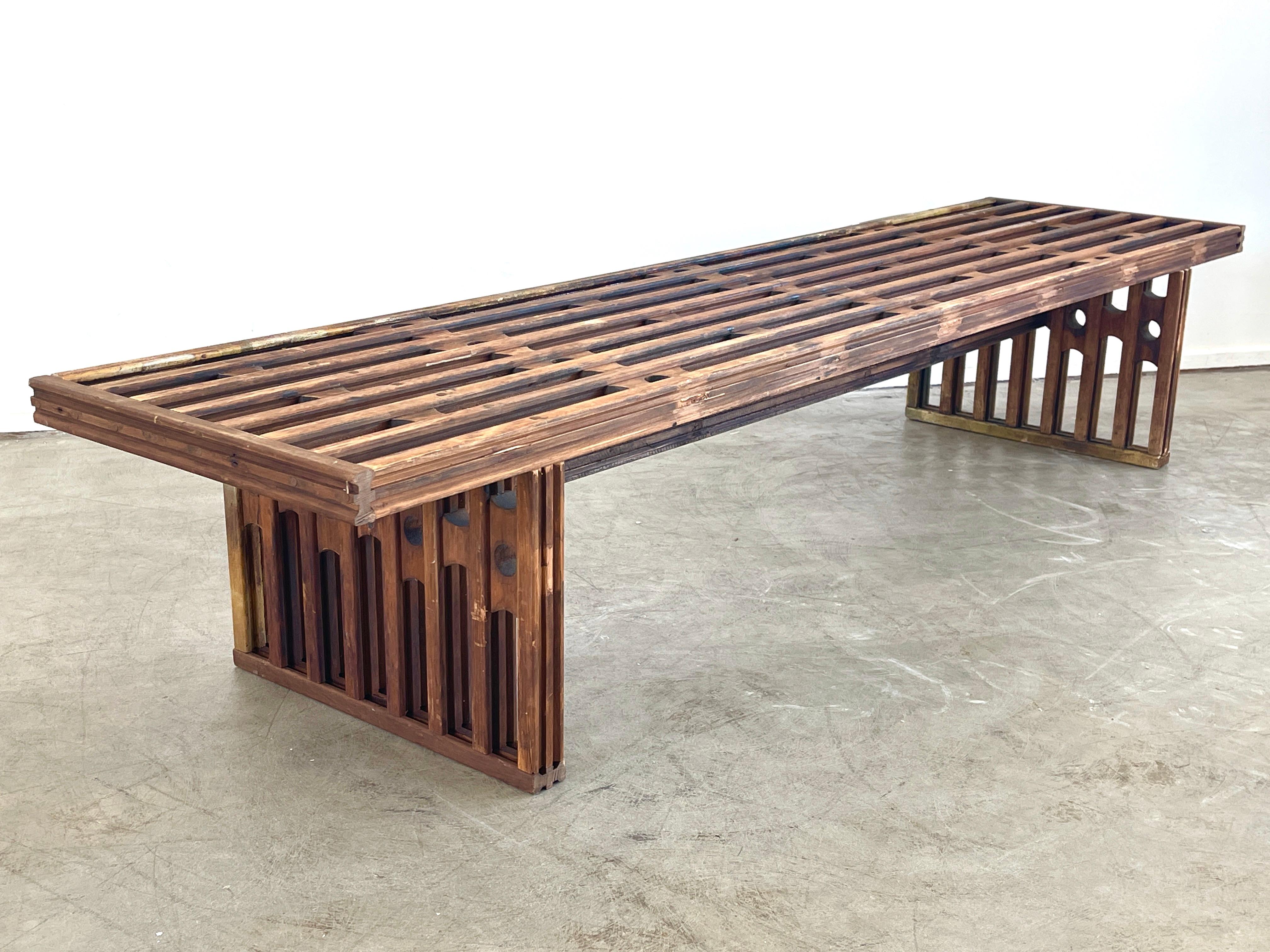 French Slatted Wood Bench 7