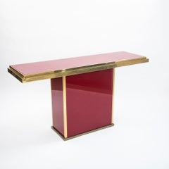 French Sleek Mid-Century Console Table in Oxblood-Colored Glass and Brass, 1970s