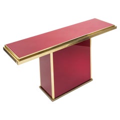 French Sleek Mid-Century Console Table in Oxblood-Colored Glass and Brass, 1970s