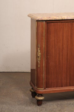 French Slender Console Cabinet w/Marble Top & Tambour Doors, Early 20th C.
