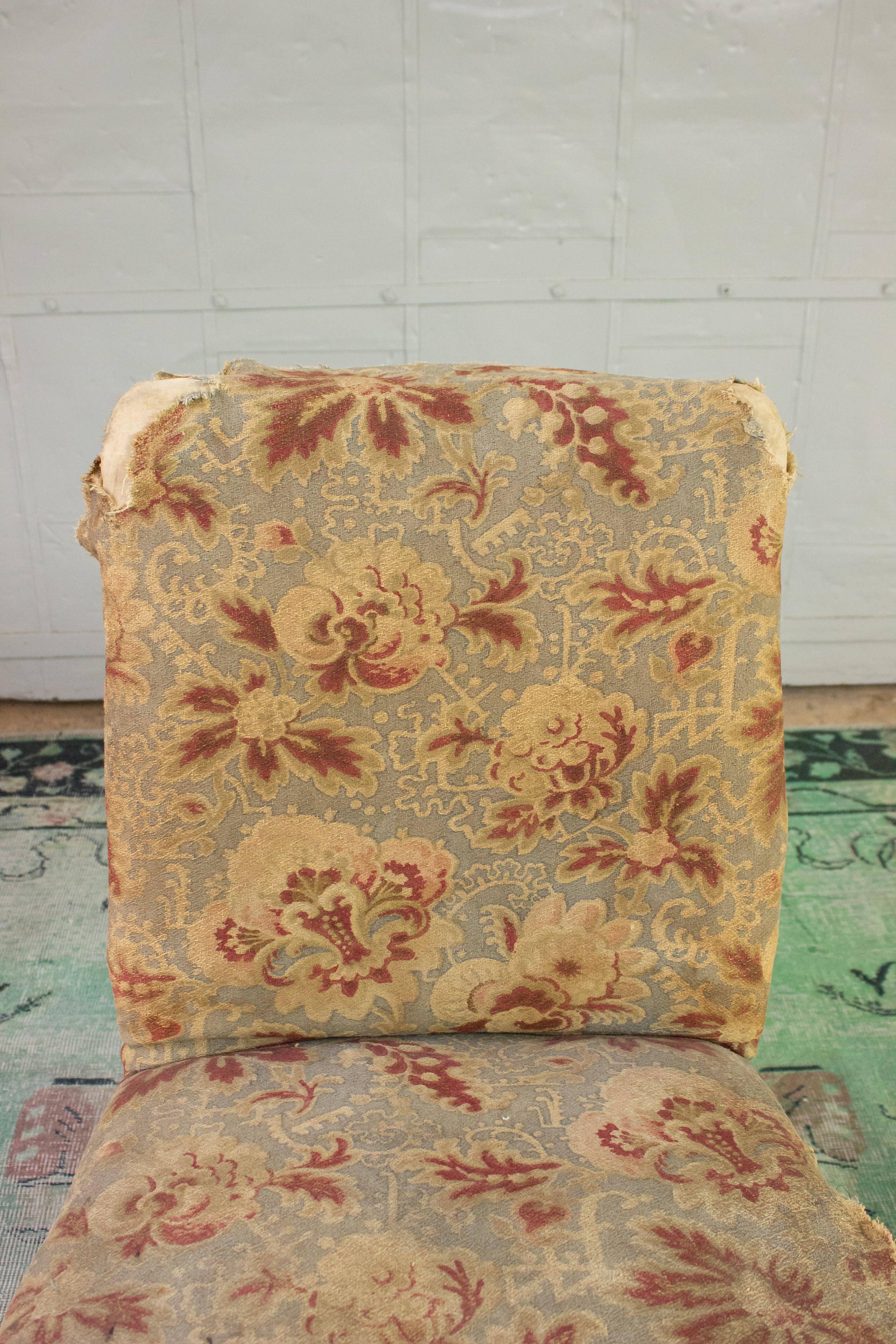 French Slipper Chair in Distressed Fabric 6
