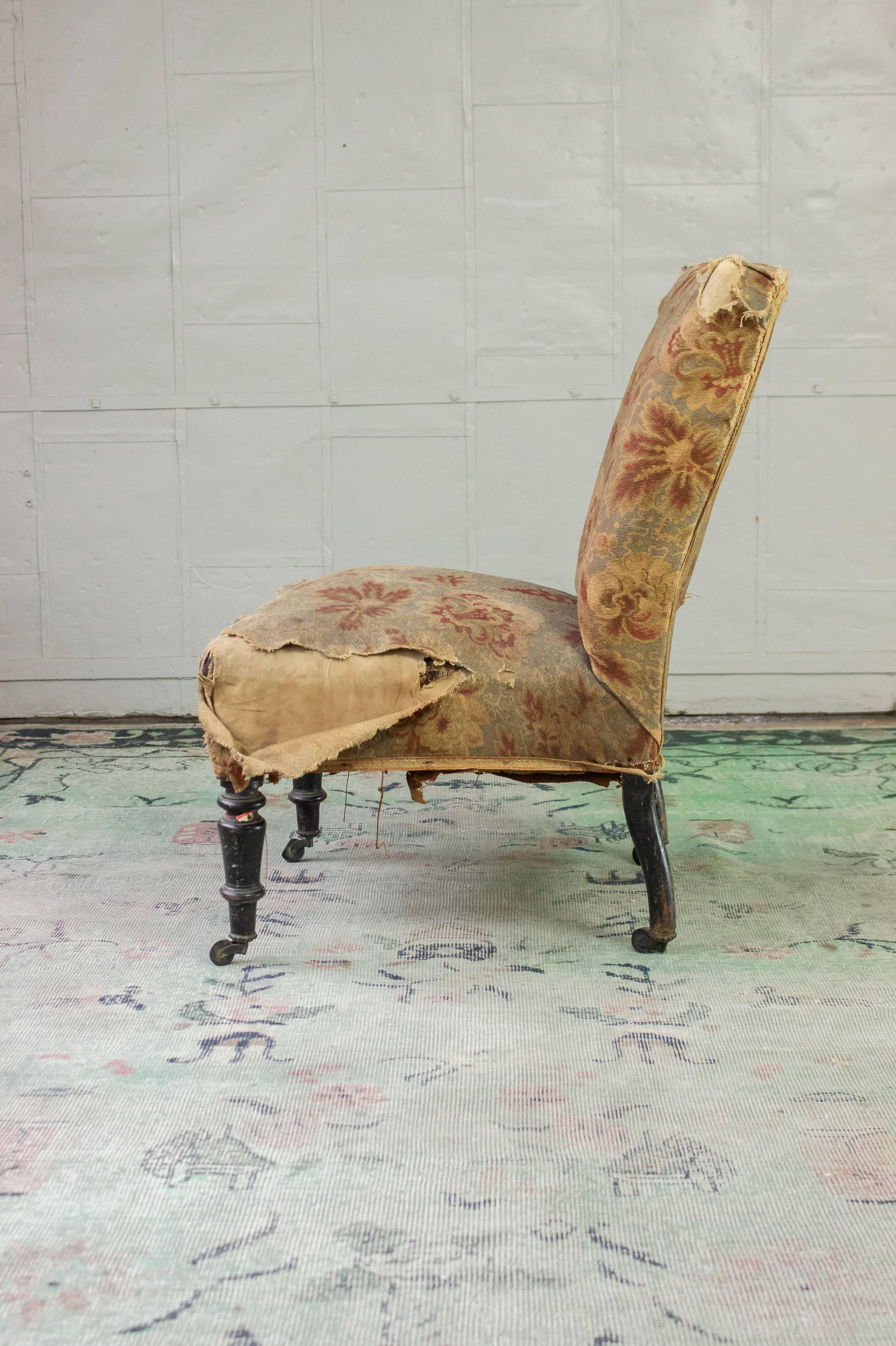 19th Century French Slipper Chair in Distressed Fabric