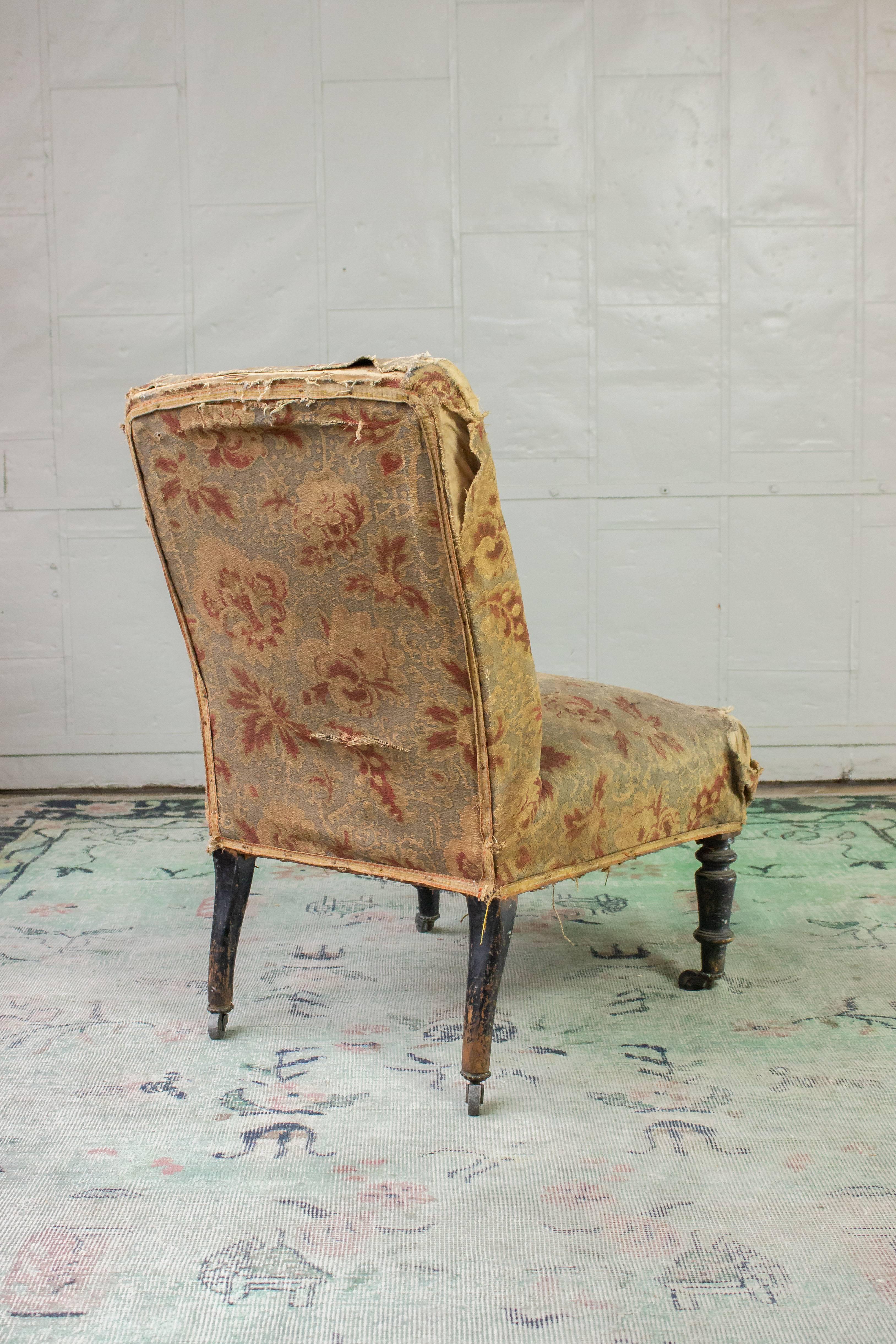 French Slipper Chair in Distressed Fabric 3