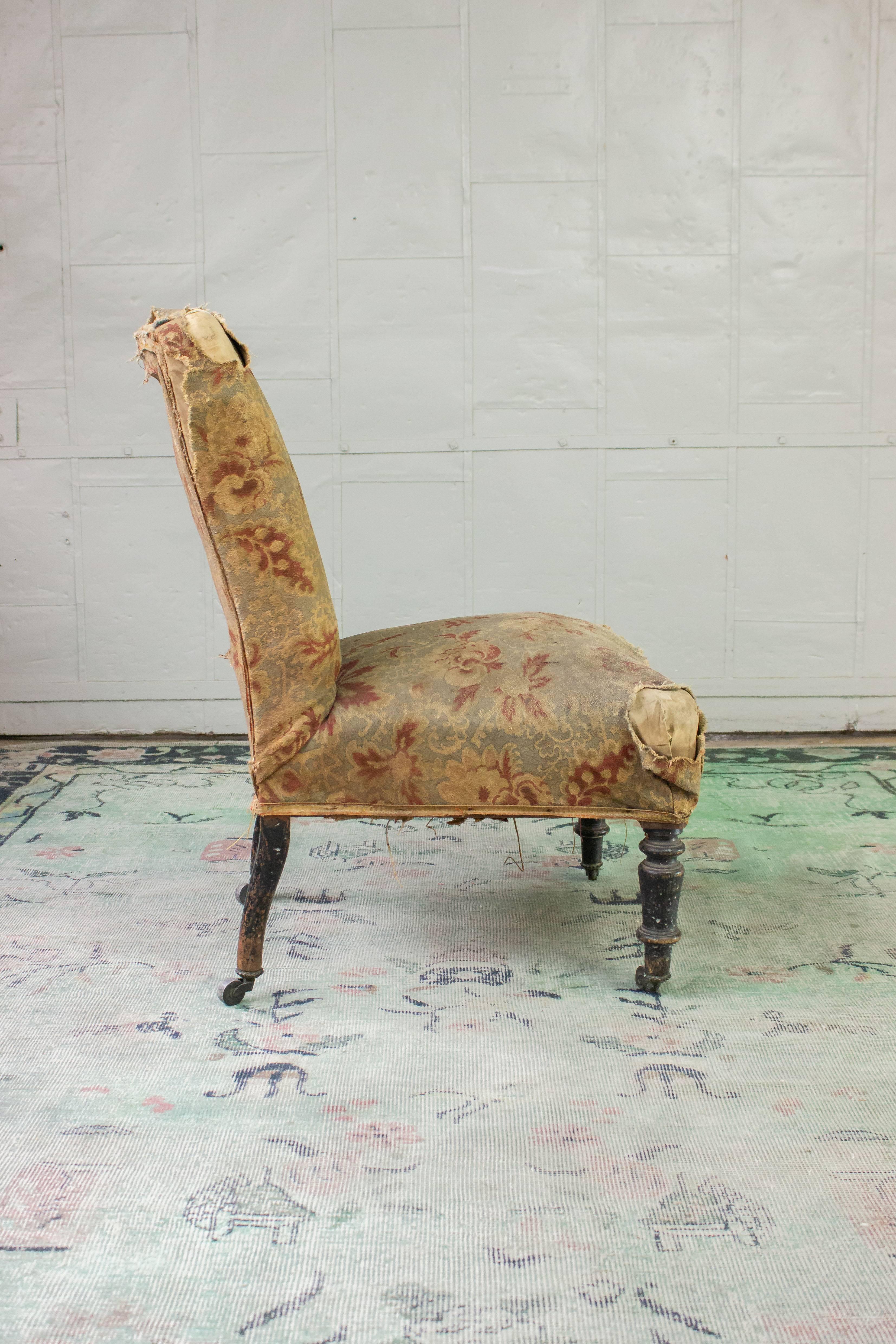 French Slipper Chair in Distressed Fabric 4