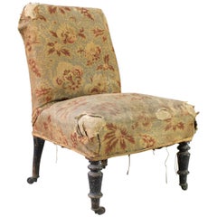 French Slipper Chair in Distressed Fabric