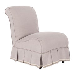 Antique French Slipper Chair Slip-Covered in Lavender Linen