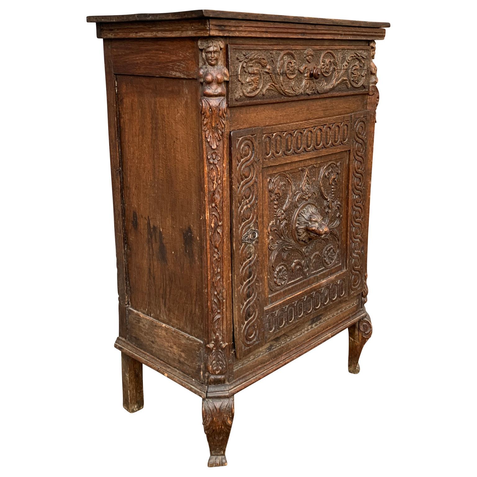 18th Century Small French 17th Century Baroque Cabinet In Oak For Sale