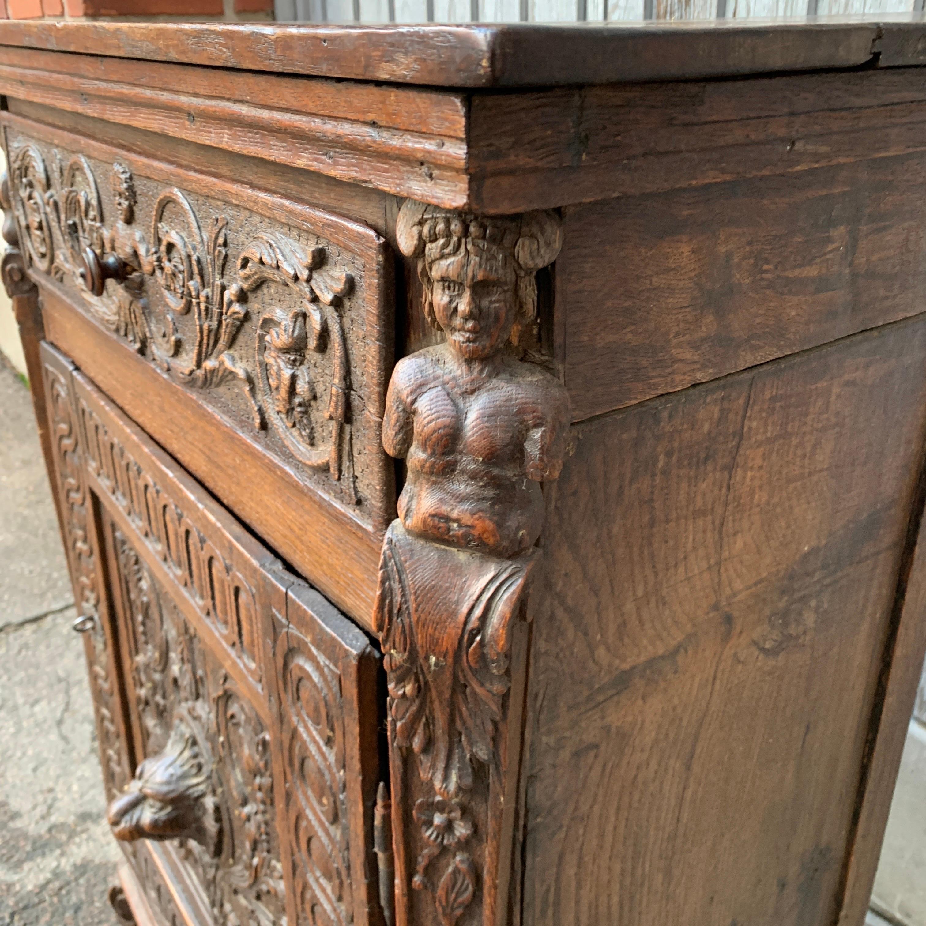 Small French 17th Century Baroque Cabinet In Oak For Sale 3