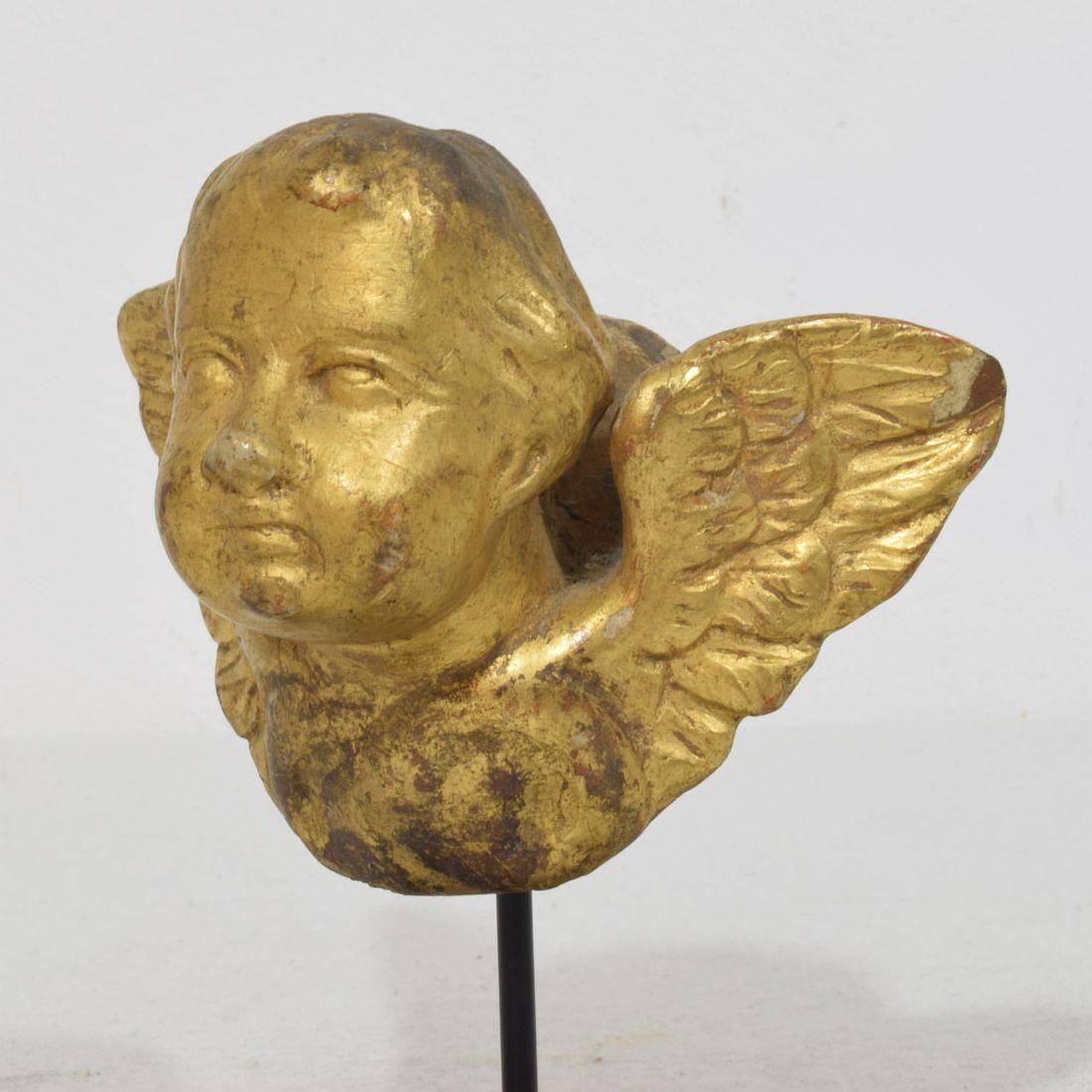 Italian Small 18th Century Hand Carved  Baroque Winged Angel Head For Sale 4