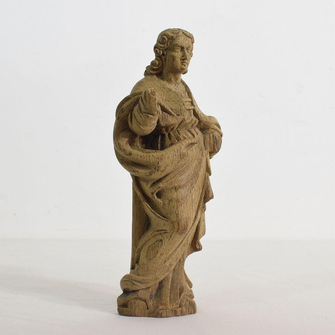 Baroque French Small 18th Century Weathered Oak Saint Statue