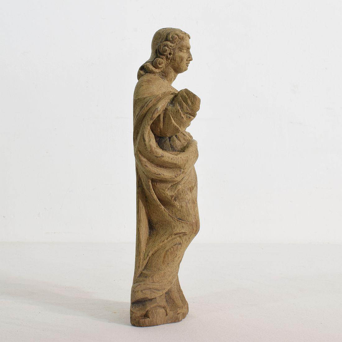 Hand-Carved French Small 18th Century Weathered Oak Saint Statue