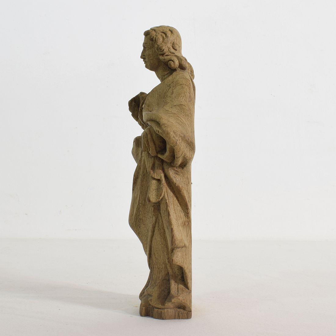 18th Century and Earlier French Small 18th Century Weathered Oak Saint Statue