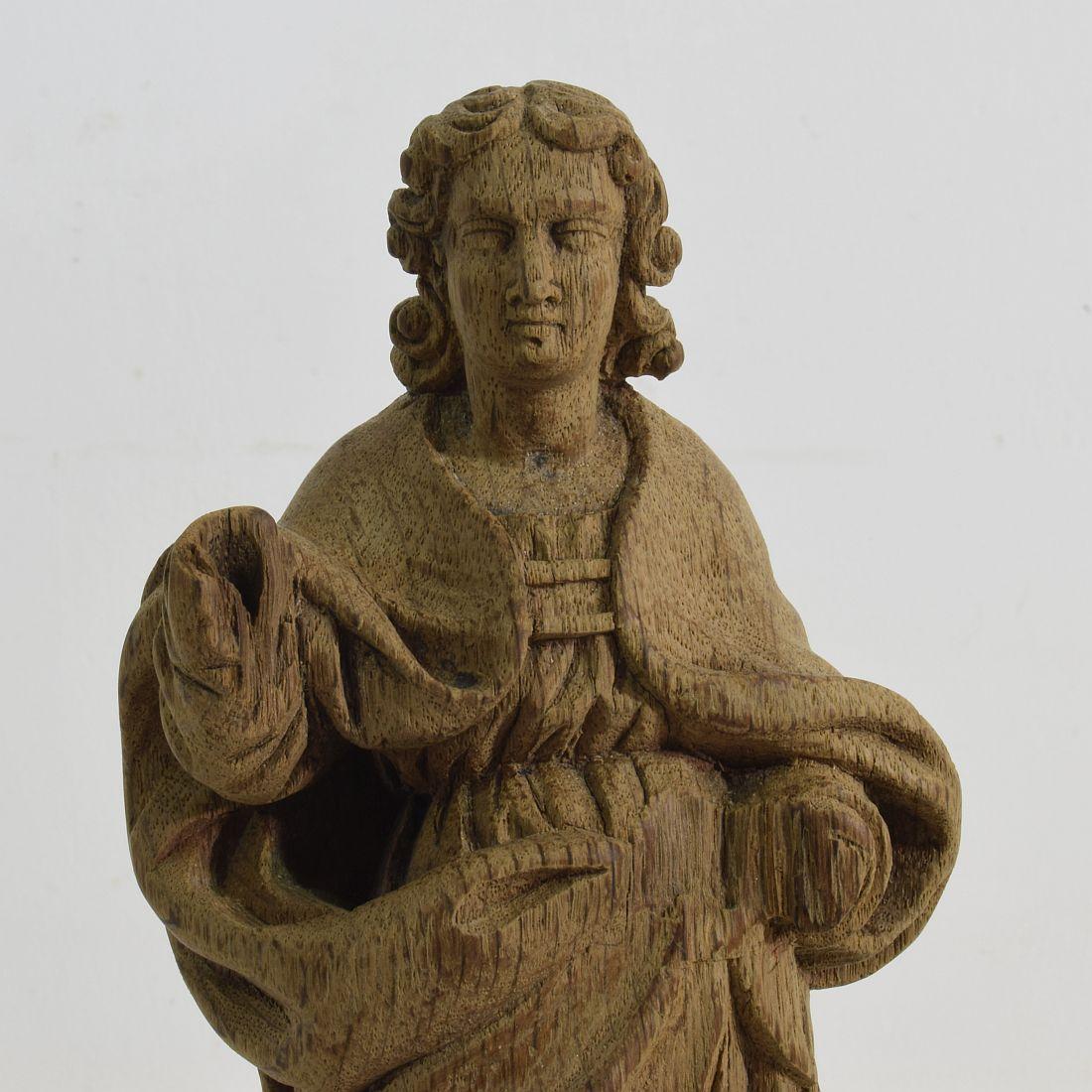 French Small 18th Century Weathered Oak Saint Statue 1